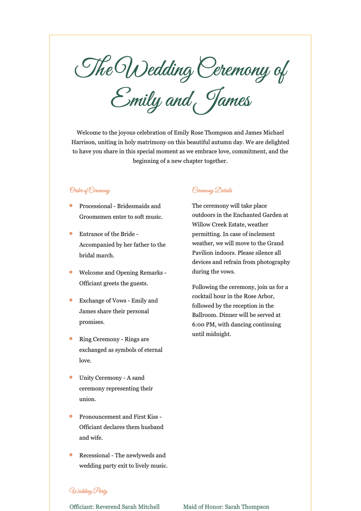 Floral wedding ceremony program guide with yellow background and Brides branding_variant_3